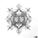 Black and White gothic ornamental tattoo based in stained Glass and windows from gothic buildings tattoo design idea