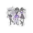 A new-school style tattoo of Scooby Doo and the Hex Girls rocking out on stage together, with a spooky background setting tattoo design idea