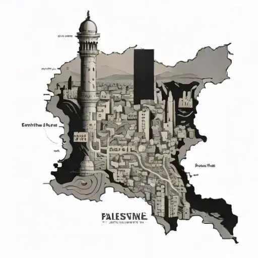 A detailed map of Palestine with a mix of traditional and modern elements tattoo design idea