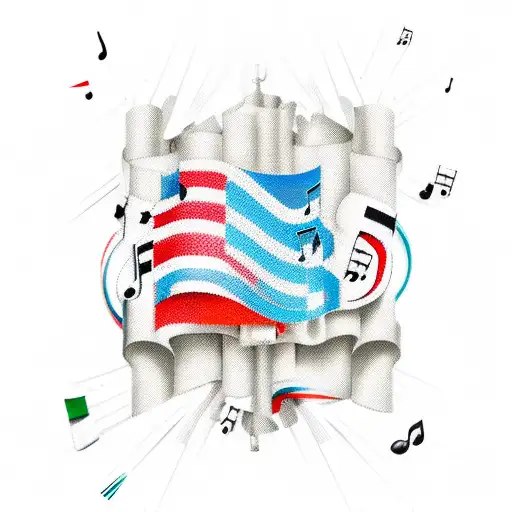 distorted italian flag with music notes and ekg line tattoo design idea