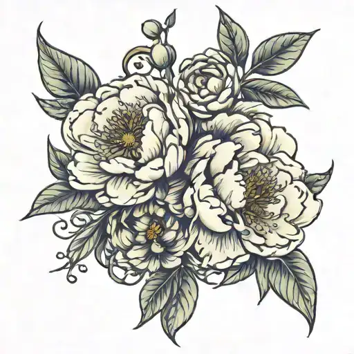 A kung-fu inspired tattoo design incorporating peonies and olive trees tattoo design idea