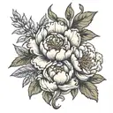 A kung-fu inspired tattoo design incorporating peonies and olive trees tattoo design idea