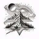 A tattoo design symbolizing moving forward and resilience with a mountain and sun motif tattoo design idea
