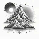 A tattoo design symbolizing moving forward and resilience with a mountain and sun motif tattoo design idea