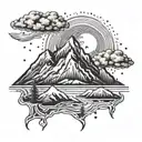 A tattoo design symbolizing moving forward and resilience with a mountain and sun motif tattoo design idea