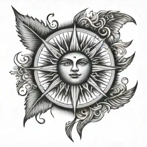 sunshine with a greak god  tattoo design idea