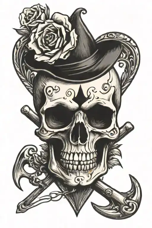 skull and crossbones inside a spade heart  tattoo design idea
