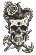 skull and crossbones inside a spade heart  tattoo design idea