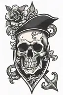 skull and crossbones inside a spade heart  tattoo design idea