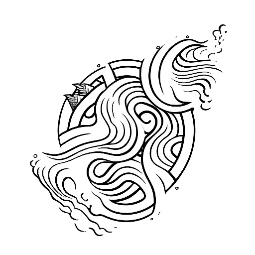 speed boat in waves tattoo design idea