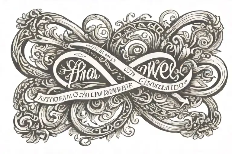 infinity symbol entwined with the text  "i shall always remember that smile" tattoo design idea
