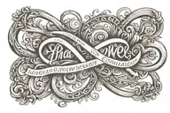 infinity symbol entwined with the text  "i shall always remember that smile" tattoo design idea