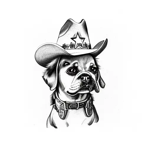 dog with cowboy hat tattoo design idea