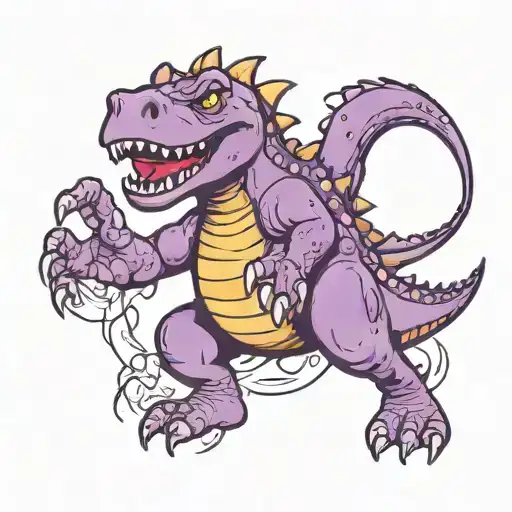 Barney the cartoon character thick lines purple dinosaur   tattoo design idea