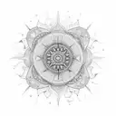 A mesmerizing mandala design incorporating elements of water and sunsets tattoo design idea