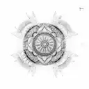 A mesmerizing mandala design incorporating elements of water and sunsets tattoo design idea