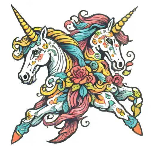 unicorn rainbow socks tattoo design idea