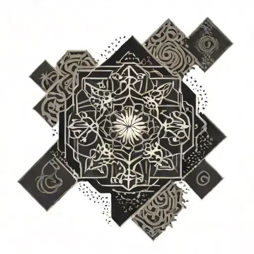 An abstract geometric pattern incorporating Persian calligraphy, representing a blend of tradition and modernity tattoo design idea
