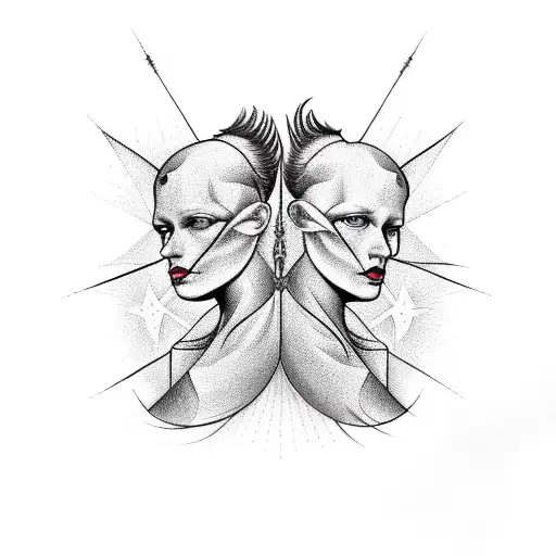 twin flame with Gemini and Sagittarius sign tattoo design idea