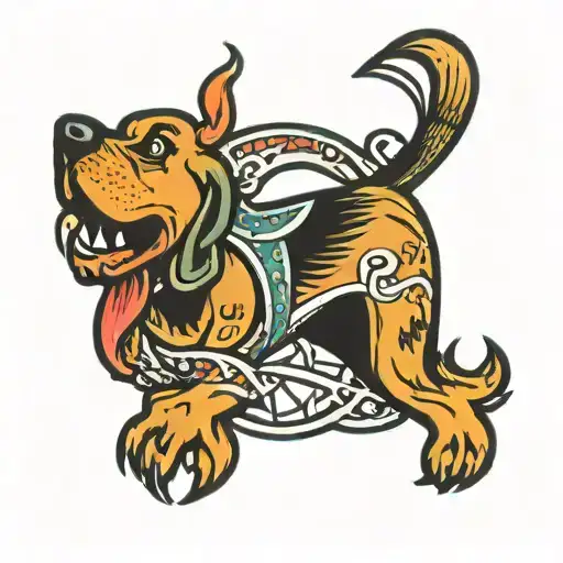 hound dog catching bird tattoo design idea