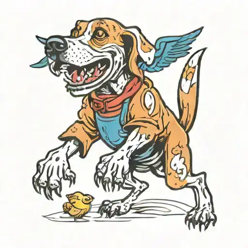 hound dog catching bird tattoo design idea