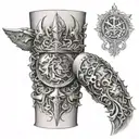 medieval fantasy arm sleeve tattoo design idea