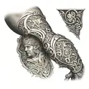 medieval fantasy arm sleeve tattoo design idea