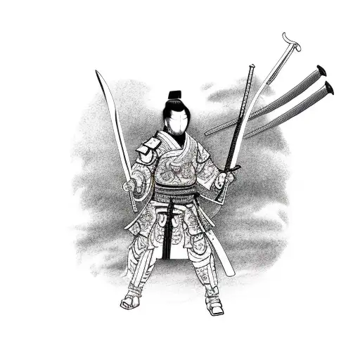 bloody full body Japanese ronin warrior with sword tattoo design idea
