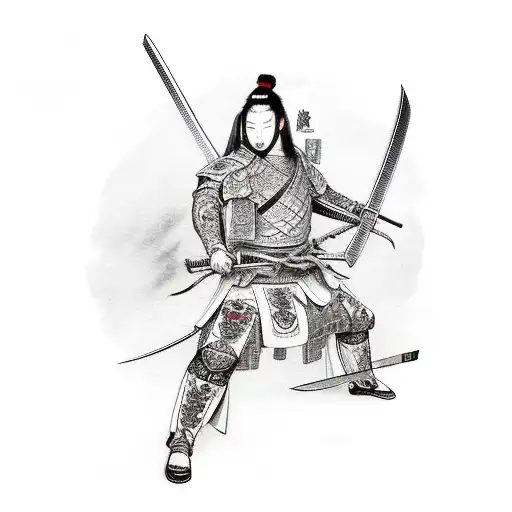 bloody full body Japanese ronin warrior with sword tattoo design idea