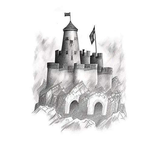 A  tattoo of a fortress on a cliff overlooking the sea, representing the student's fascination with both travel tattoo design idea