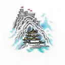 A  tattoo of a fortress on a cliff overlooking the sea, representing the student's fascination with both travel tattoo design idea