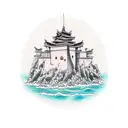 A  tattoo of a fortress on a cliff overlooking the sea, representing the student's fascination with both travel tattoo design idea