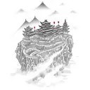 A  tattoo of a fortress on a cliff overlooking the sea, representing the student's fascination with both travel tattoo design idea