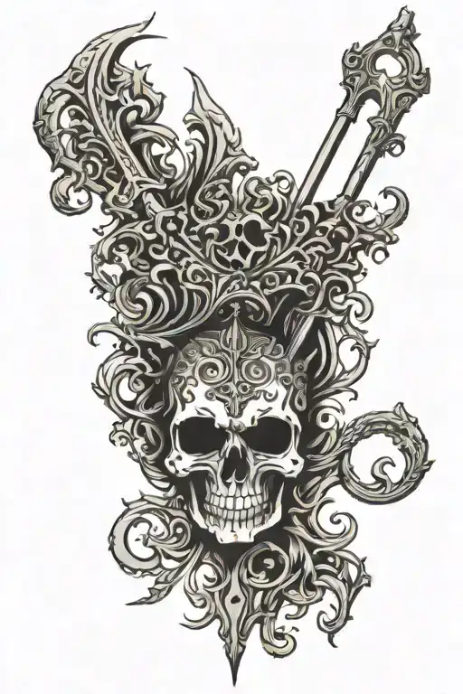 Girly poseidon trident tattoo design idea