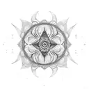 A composition of seraphim angels and psychedelic plants forming a mandala-like pattern tattoo design idea