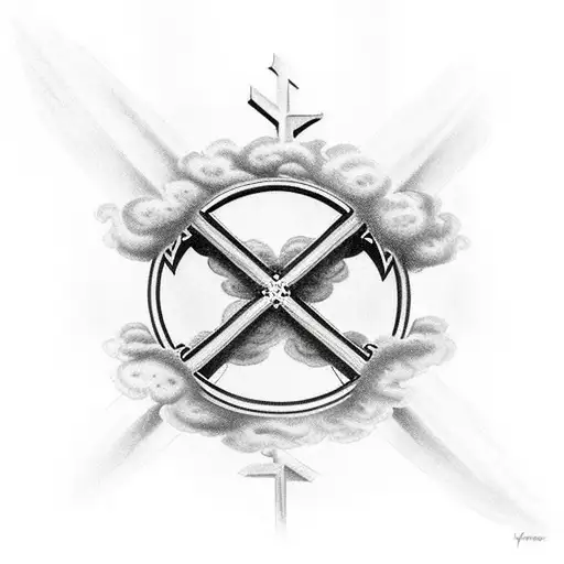 Christian cross with angels in clouds  tattoo design idea