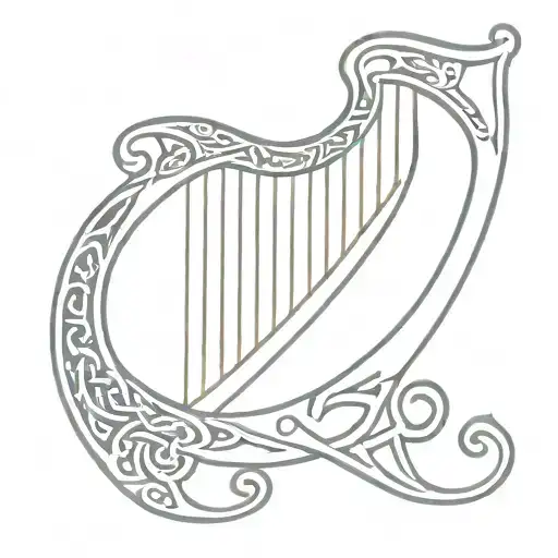 A minimalist tattoo of a Celtic harp surrounded by intricate knotwork, symbolizing the client's appreciation for music and Celtic traditions tattoo design idea