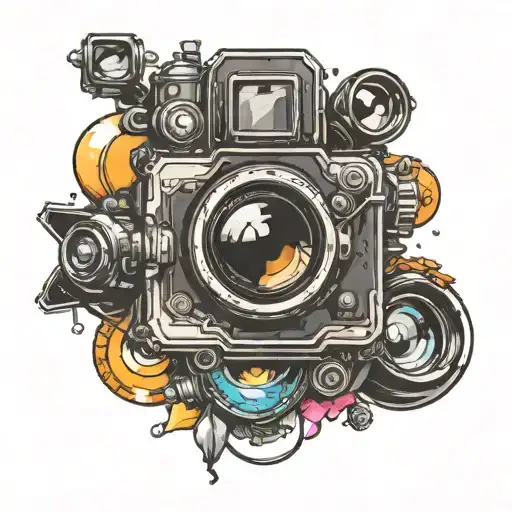 camera lens transforming tattoo design idea