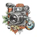 camera lens transforming tattoo design idea