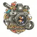 camera lens transforming tattoo design idea