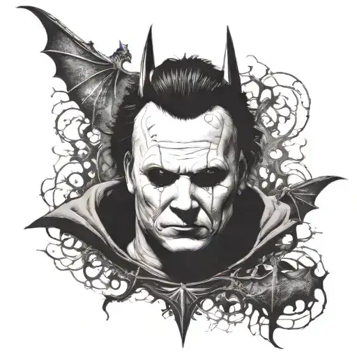 Michael Myers wearing a Batman mask tattoo design idea