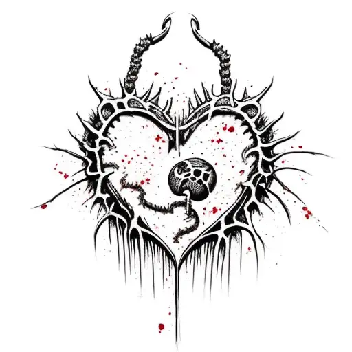 ribcage ripped open heart torn out hanging by a noose ink splatter cherry blossom dragonflies pain hatred grief sorrow tattoo design idea