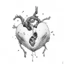 ribcage ripped open heart torn out hanging by a noose ink splatter cherry blossom pain hatred grief sorrow tattoo design idea