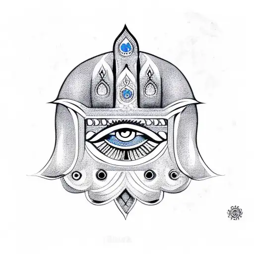 Hamsa Symbol with a little blue eye in the middle tattoo design idea