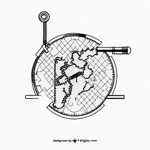 A minimalist tattoo of a fishing rod and wrench crossed over a map of Hungary tattoo design idea