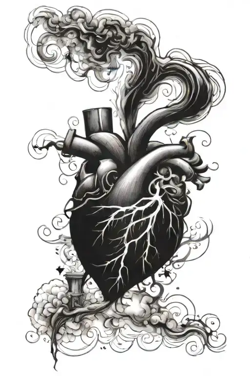 A smoke cloud forming the shape of a heart with a subtle rays hidden within it tattoo design idea