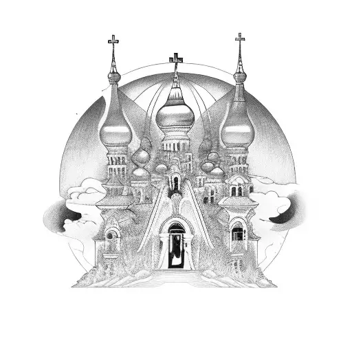 Orthodox domes for whole spine with hell and heaven tattoo design idea