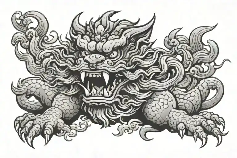 chinese foo dog roar tattoo design idea