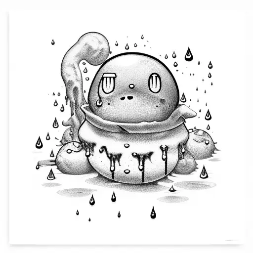 goth Kirby in a surreal drippy environment  tattoo design idea