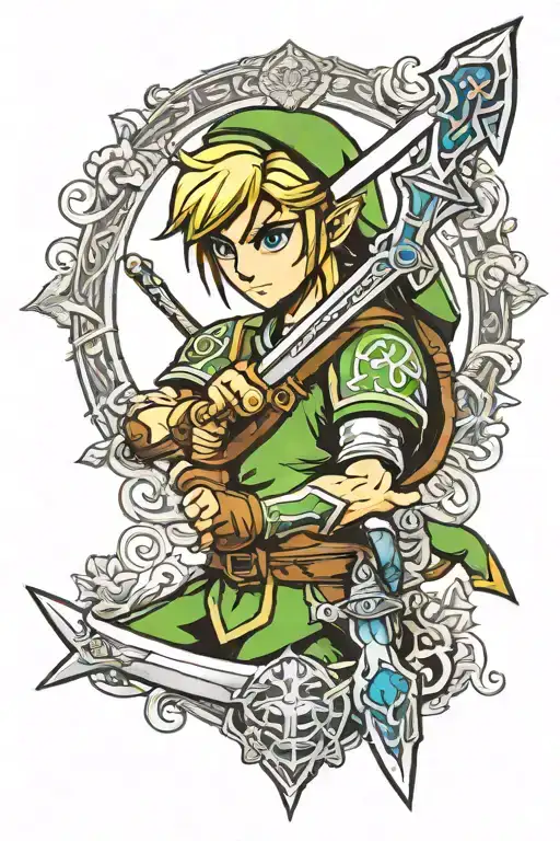 link holding master sword tattoo design idea